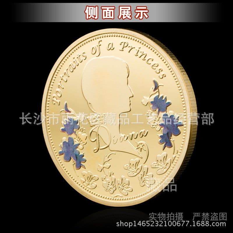 image-British Queen Diana Rose Butterfly Commemorative Coin Collection Diamond Love Gilded Coins