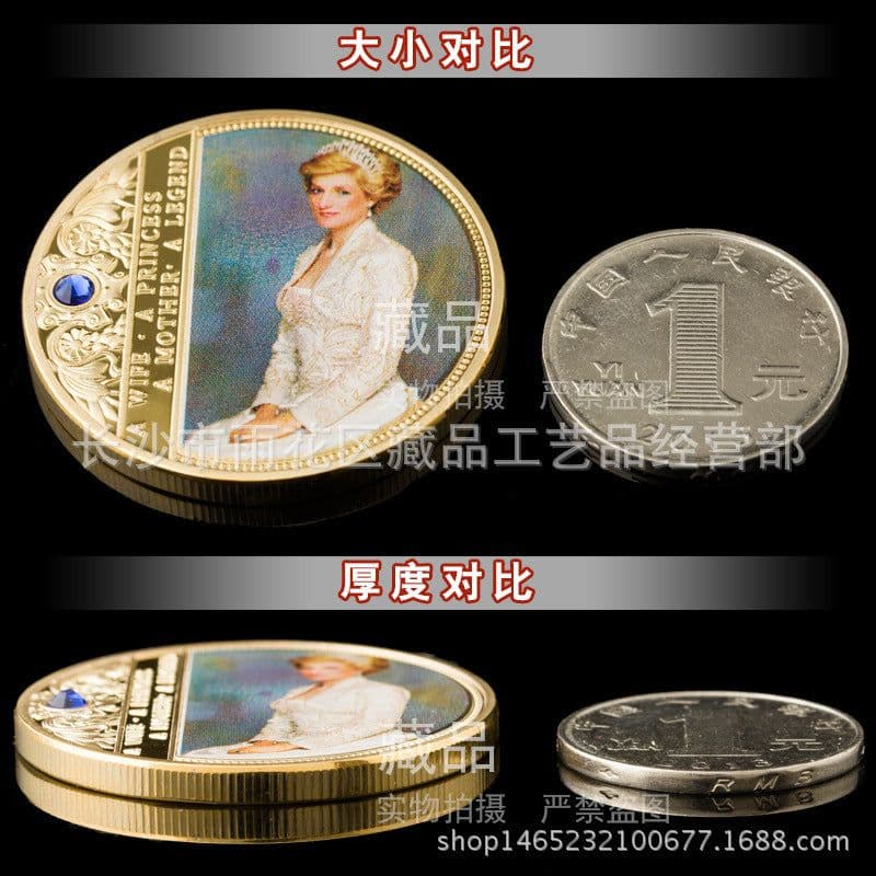 image-British Queen Diana Rose Butterfly Commemorative Coin Collection Diamond Love Gilded Coins