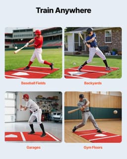 image-VEVOR Baseball Hitting Mat, 10x3.8 ft Batting Cage Mat, Batters Box Turf Mats, Softball Batting Practice Equipment with Home Plate and Anti Fade Turf, Portable Training Aid for Indoor Outdoor, Red
