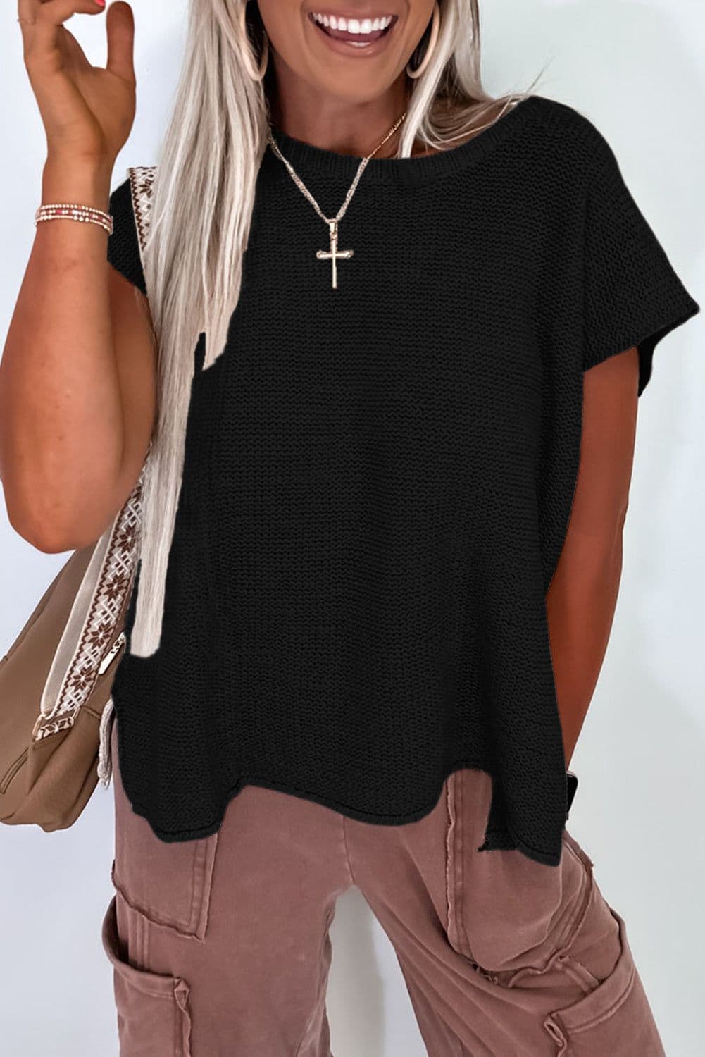 image-Pink Sweater Tee with Side Slits