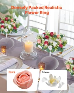 image-VEVOR Artificial Rose Wreath, 14-Inch Diameter Faux Flower Wreath with Pink and White Roses, Flower Arrangement Centerpiece for Valentine's, Mother's Day, Party, Wedding and Home Table Décor, 10 PCS