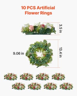 image-VEVOR Artificial Rose Wreath, 14-Inch Diameter Faux Flower Wreath with Pink and White Roses, Flower Arrangement Centerpiece for Valentine's, Mother's Day, Party, Wedding and Home Table Décor, 10 PCS