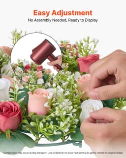 image-VEVOR Artificial Rose Wreath, 14-Inch Diameter Faux Flower Wreath with Pink and White Roses, Flower Arrangement Centerpiece for Valentine's, Mother's Day, Party, Wedding and Home Table Décor, 10 PCS