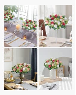 image-VEVOR Artificial Rose Wreath, 14-Inch Diameter Faux Flower Wreath with Pink and White Roses, Flower Arrangement Centerpiece for Valentine's, Mother's Day, Party, Wedding and Home Table Décor, 10 PCS