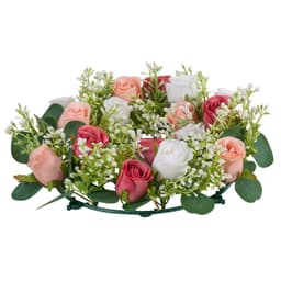 image-VEVOR Artificial Rose Wreath, 14-Inch Diameter Faux Flower Wreath with Pink and White Roses, Flower Arrangement Centerpiece for Valentine's, Mother's Day, Party, Wedding and Home Table Décor, 10 PCS