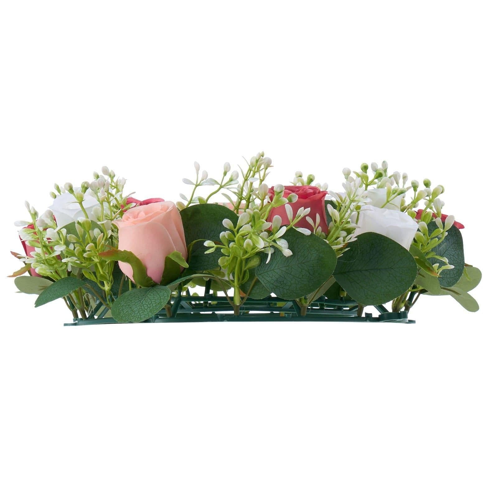 image-VEVOR Artificial Rose Wreath, 14-Inch Diameter Faux Flower Wreath with Pink and White Roses, Flower Arrangement Centerpiece for Valentine's, Mother's Day, Party, Wedding and Home Table Décor, 10 PCS