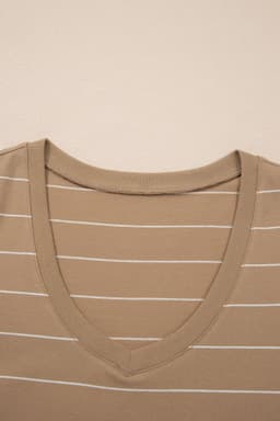 image-Khaki Stripe Casual Short Sleeve Side Slit Maxi T Shirt Dress