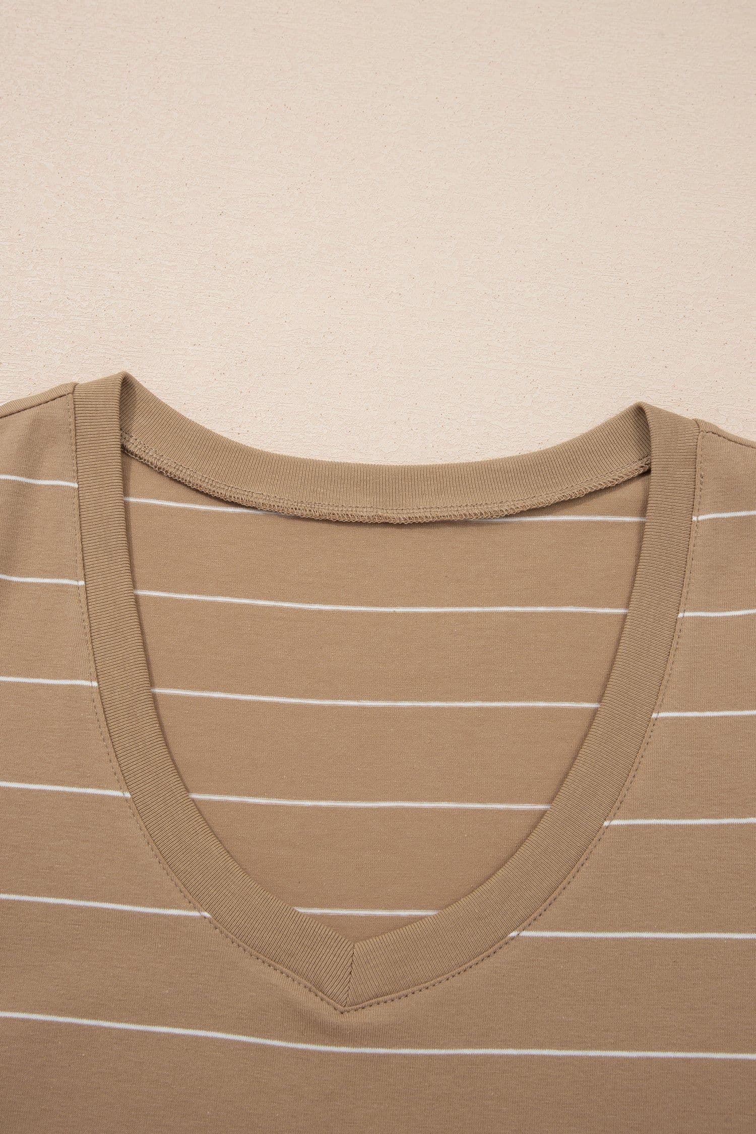 image-Khaki Stripe Casual Short Sleeve Side Slit Maxi T Shirt Dress