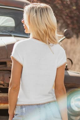 image-White Knitted YEEHAW Stitch Edge Crew Neck Sweater T Shirt