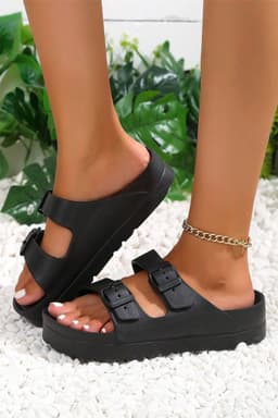 image-Black EVA Slippers with Double-Buckle Adjustable Fit