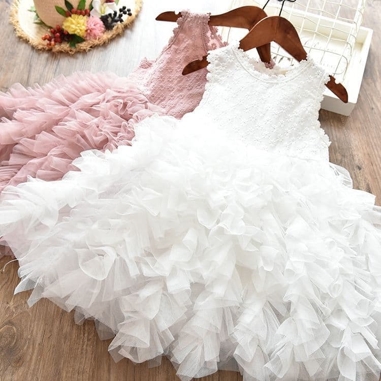 image-Autumn And Winter Explosions Hollow Children's Skirt Lace Long-sleeved Girls White Princess Dress Irregular Dress