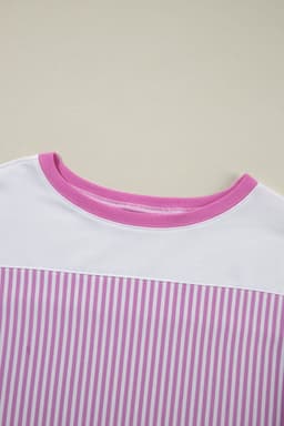 image-Pink Stripe Patchwork Plus Size T-Shirt