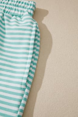 image-Sky Blue Stripe Cuffed Sleeve Contrast Mock Neck Tee Casual 2pcs Short Set