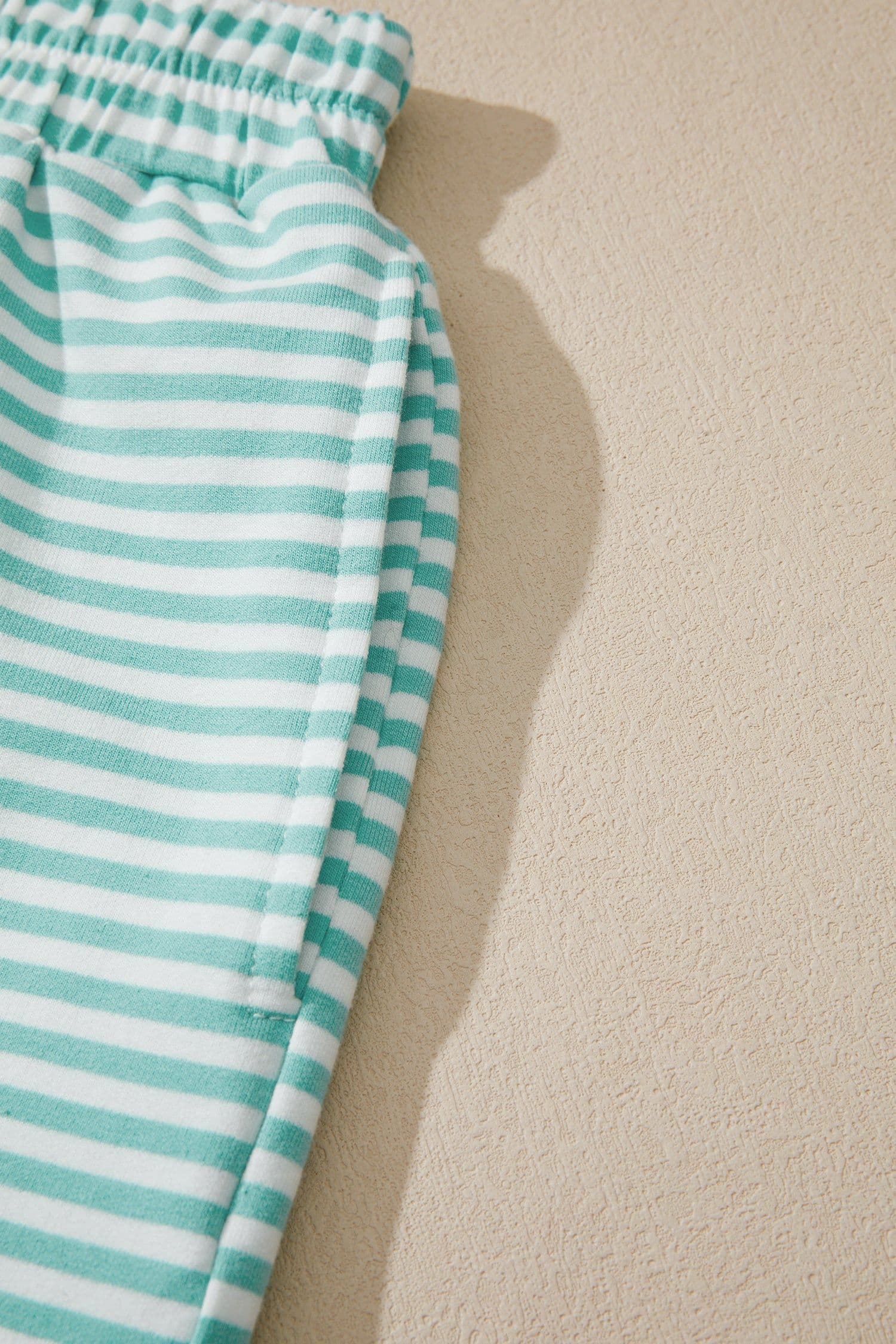 image-Sky Blue Stripe Cuffed Sleeve Contrast Mock Neck Tee Casual 2pcs Short Set