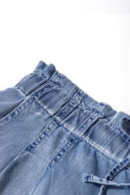 image-Dusk Blue Raw Hem Lace-up High Waist Plus Size Denim Shorts