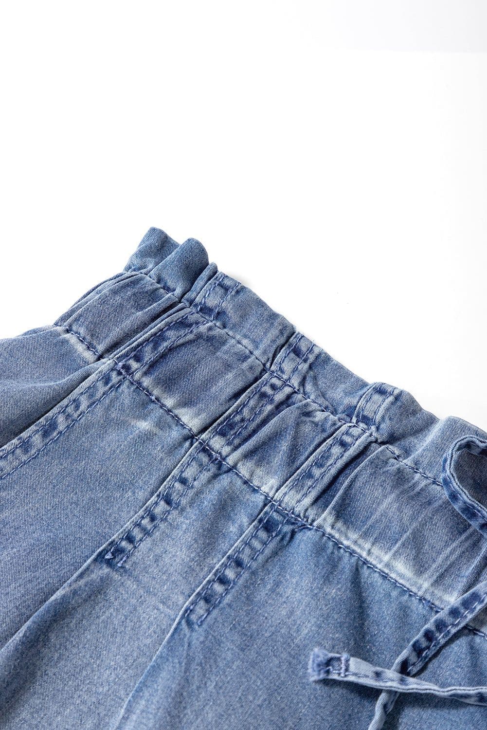 image-Dusk Blue Raw Hem Lace-up High Waist Plus Size Denim Shorts
