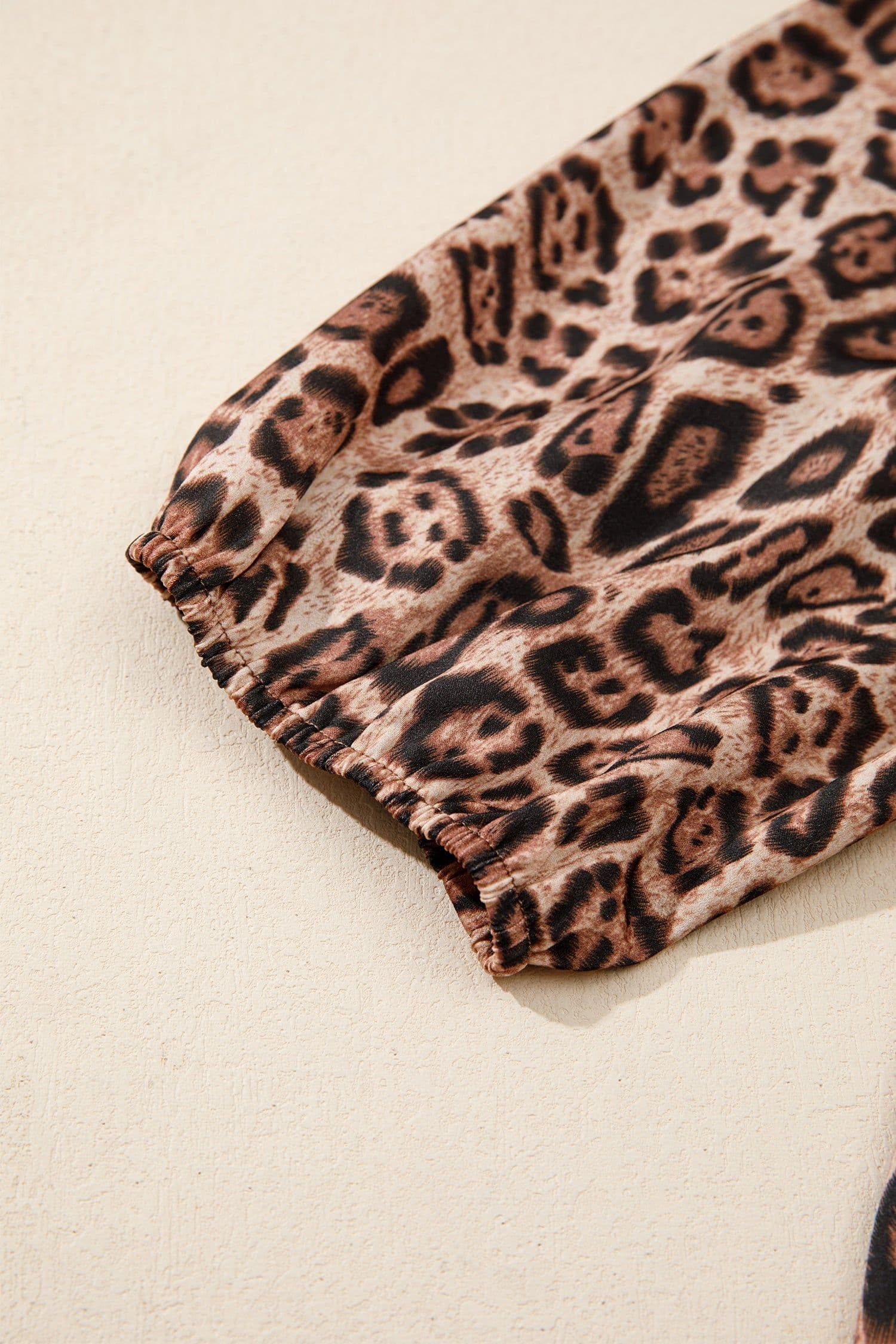 image-Brown Leopard Bow Tie Puff Sleeve Blouse