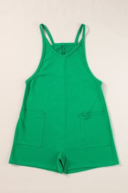 image-Pink Sleeveless V Neck Jersey Romper with Pockets