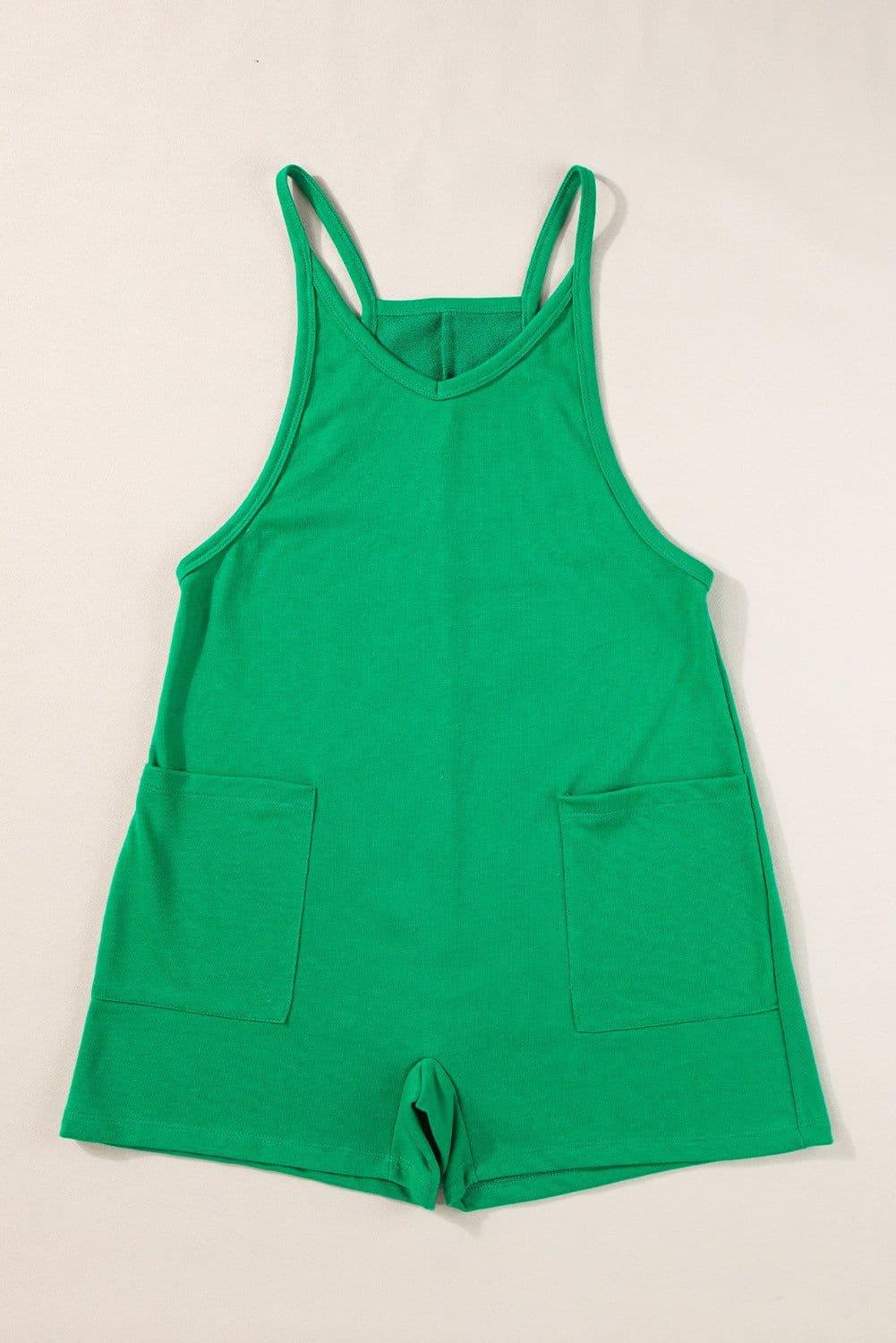 image-Pink Sleeveless V Neck Jersey Romper with Pockets