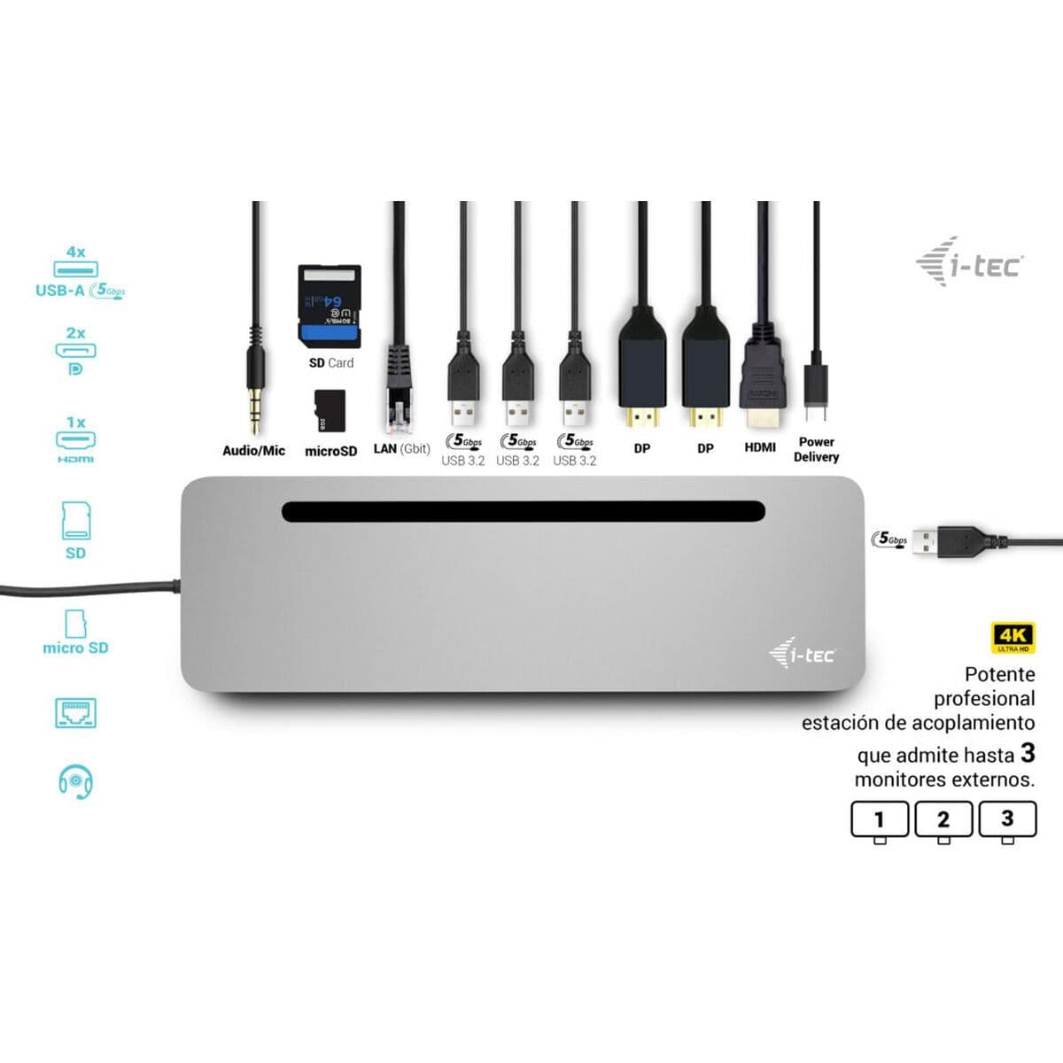 image-USB-C Hub i-Tec C31FLAT2PDPRO Silver