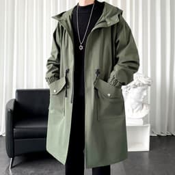 image-Men's New Windbreaker Long Hooded Big Pocket Jacket
