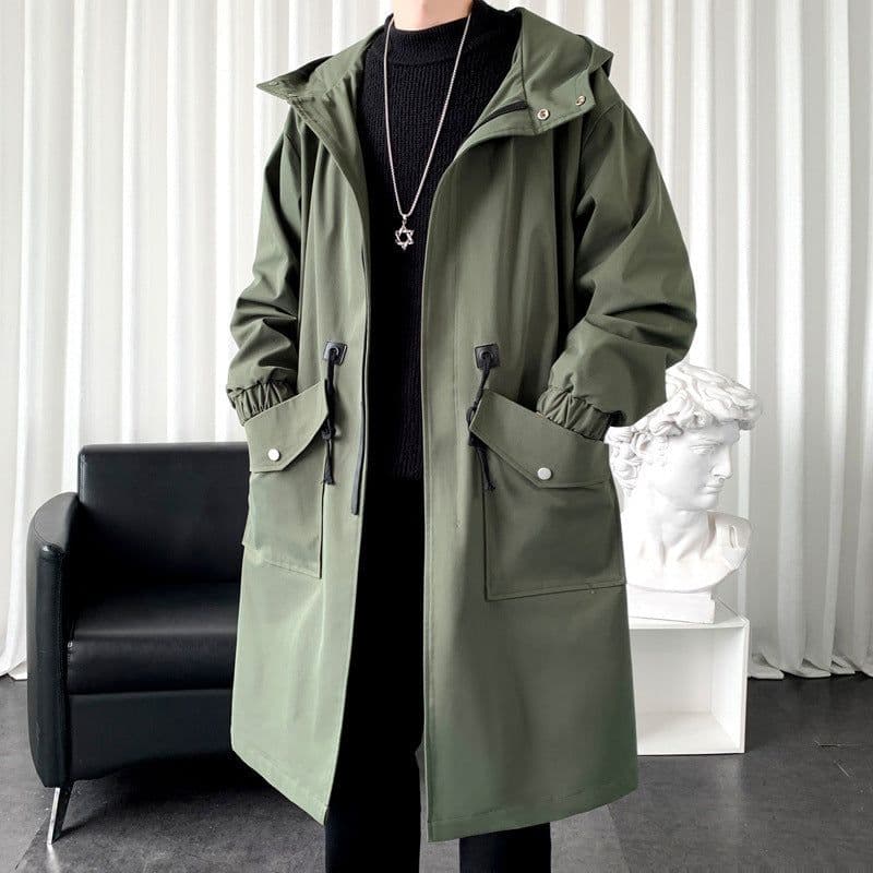 image-Men's New Windbreaker Long Hooded Big Pocket Jacket