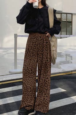 image-Dark Brown Leopard Corduroy Pants High Waist