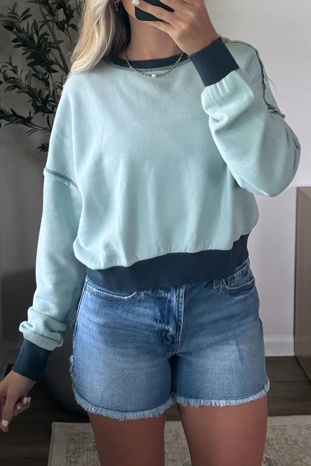 image-Iceland Blue Colorblock Crop Sweatshirt