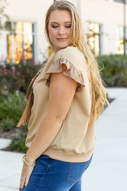 image-Plus Size Ruffled Bowknot Top - Short Sleeve - Plus Size