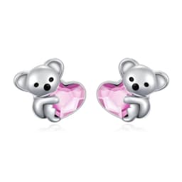 image-925 Sterling Silver Koala Bear Cute Animal Hypoallergenic Heart Crystal Earrings Jewellery