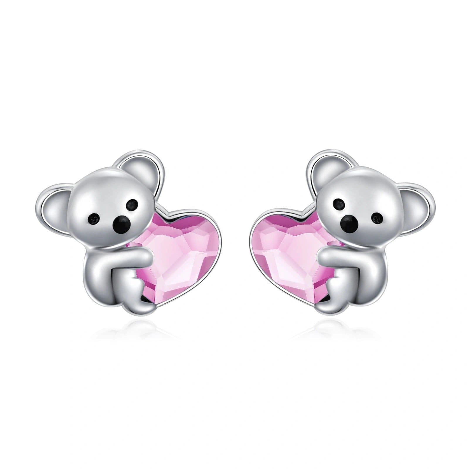 image-925 Sterling Silver Koala Bear Cute Animal Hypoallergenic Heart Crystal Earrings Jewellery