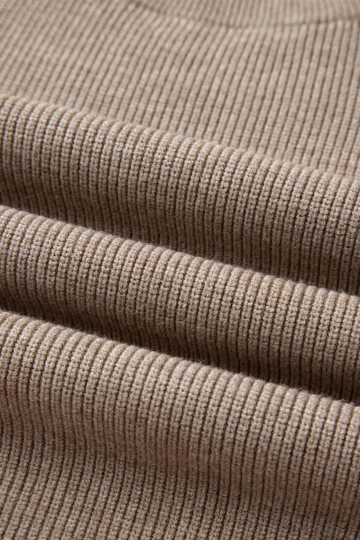 image-Simply Taupe Ribbed Knit Contrasted Stripe Detail Button Side Loose Sweater