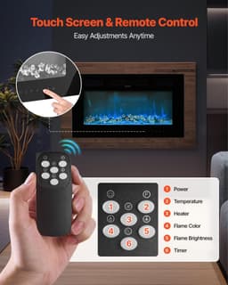image-VEVOR 50 inch Electric Fireplace, Wall Mounted Recessed Fire Place with Remote Control, Timer, 1500W, Adjustable Flame Color Brightness, Touch Screen, Overheat Protection, for Living Room,Bedroom