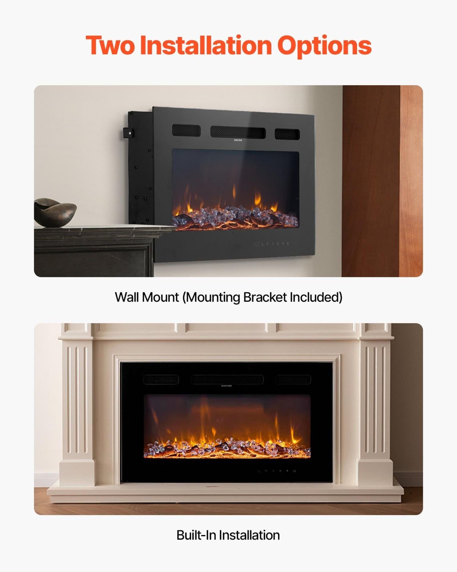 image-VEVOR 50 inch Electric Fireplace, Wall Mounted Recessed Fire Place with Remote Control, Timer, 1500W, Adjustable Flame Color Brightness, Touch Screen, Overheat Protection, for Living Room,Bedroom