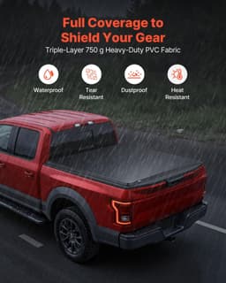 image-VEVOR Soft Roll-Up Truck Bed Tonneau Cover, Compatible with 2017-2025 Ford F-250/350/450 Super Duty, Fits 6.8 ft (6 ft 10 in/82 in) Bed, Triple-Layer PVC Tonneau Cover with Three Aluminum Alloy Bars