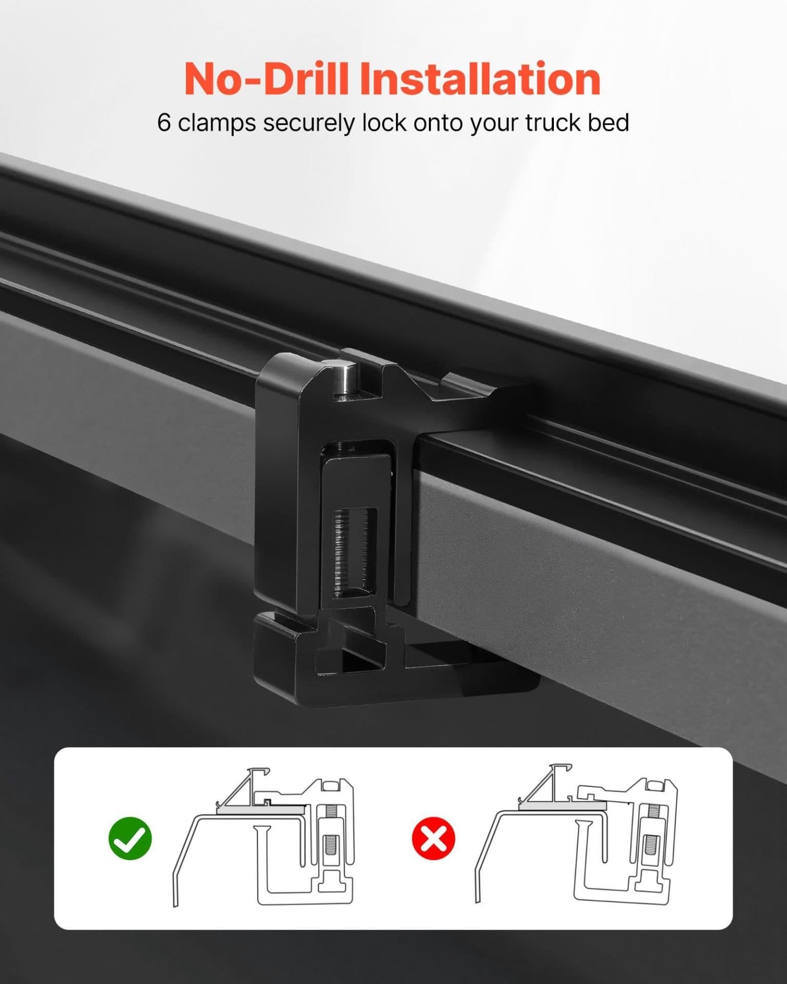 image-VEVOR Soft Roll-Up Truck Bed Tonneau Cover, Compatible with 2017-2025 Ford F-250/350/450 Super Duty, Fits 6.8 ft (6 ft 10 in/82 in) Bed, Triple-Layer PVC Tonneau Cover with Three Aluminum Alloy Bars