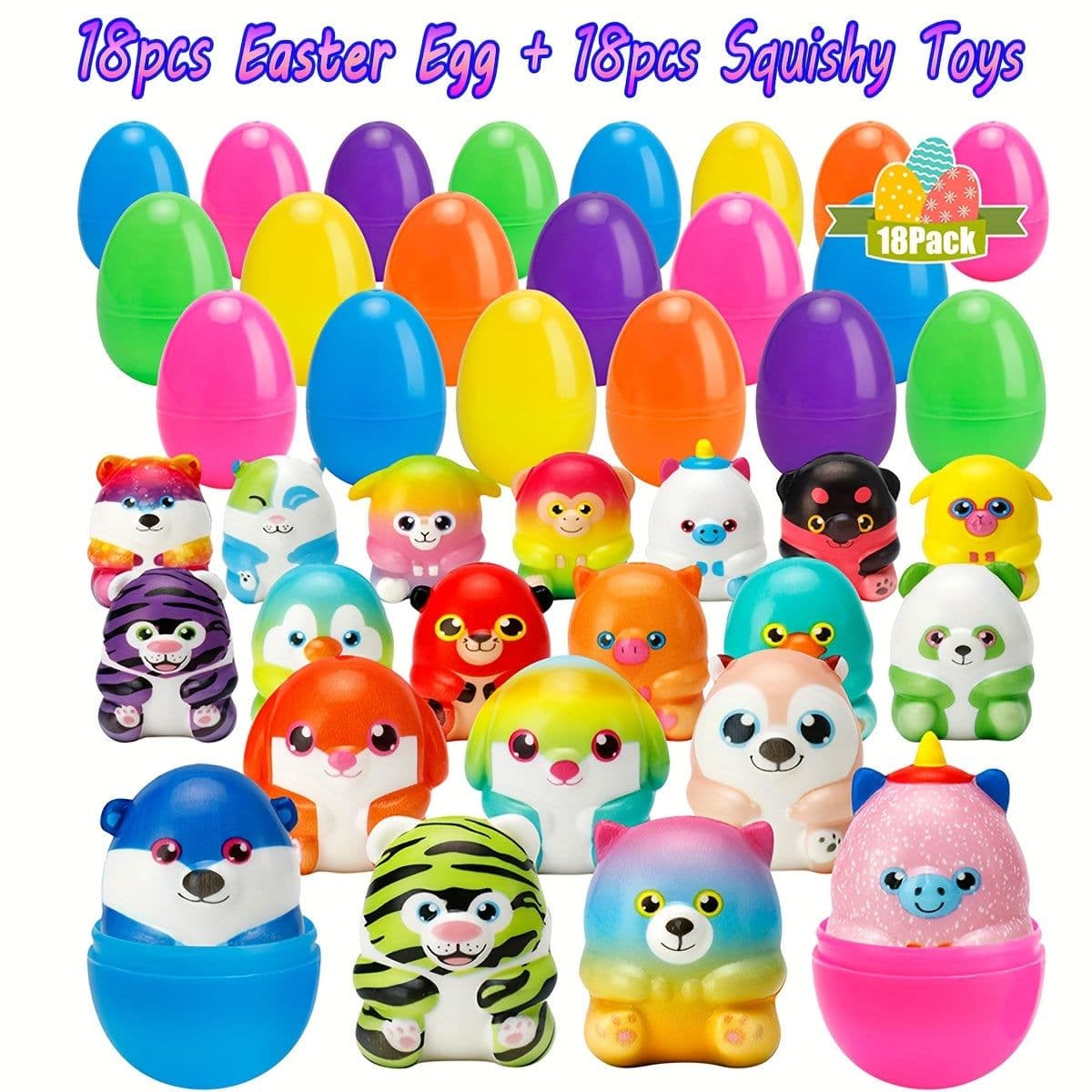 image-18 Sets Prefilled Easter Eggs with Mini Squishy Toys