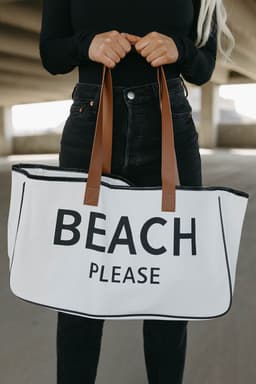 image-Beach Please Canvas Tote Bag - White Large 50cm