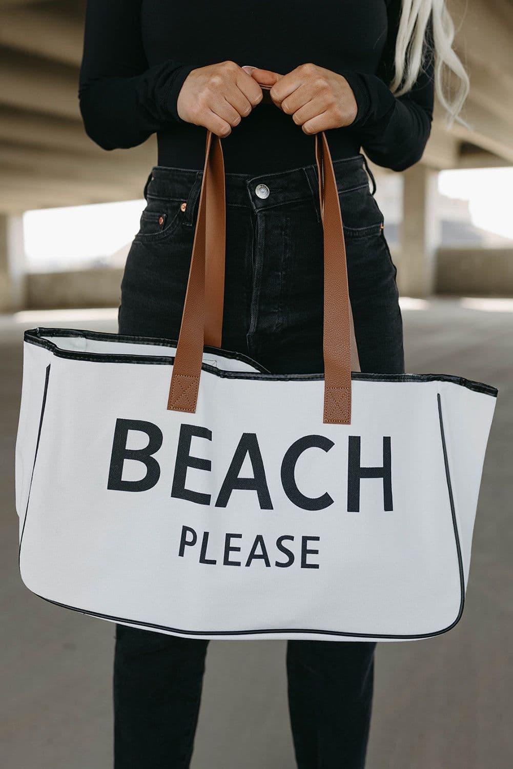 image-Beach Please Canvas Tote Bag - White Large 50cm