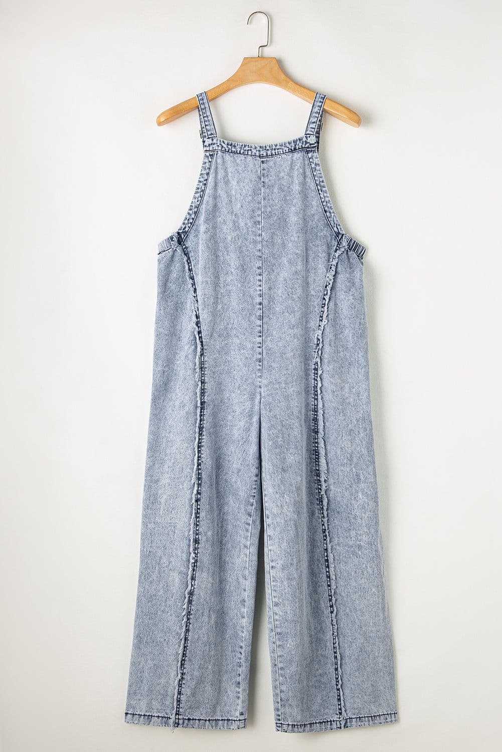 image-Beau Blue Light Wash Frayed Wide Leg Denim Overall