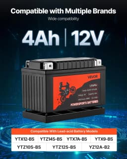 image-VEVOR Motorcycle Battery, 12 Volt 4Ah, LiFePO4 Lithium Pre-Charged Powersports Battery, Maintenance Free & High Performance, Compatible with ATV, Motorcycle, Jet Skis, Scooter, UTV, and More