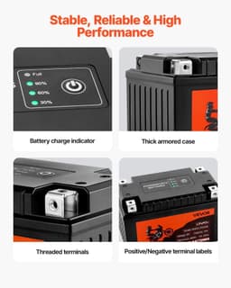 image-VEVOR Motorcycle Battery, 12 Volt 4Ah, LiFePO4 Lithium Pre-Charged Powersports Battery, Maintenance Free & High Performance, Compatible with ATV, Motorcycle, Jet Skis, Scooter, UTV, and More