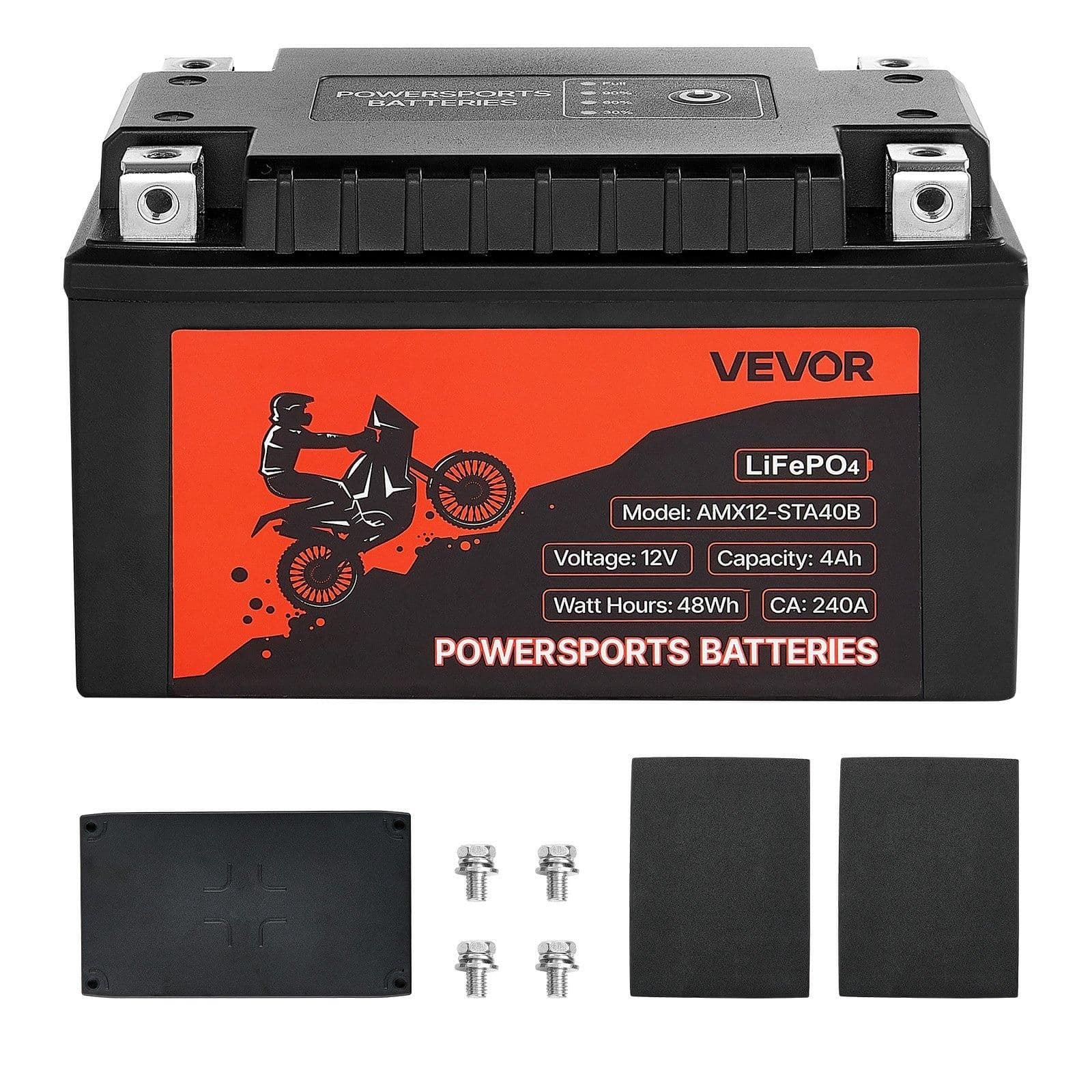 image-VEVOR Motorcycle Battery, 12 Volt 4Ah, LiFePO4 Lithium Pre-Charged Powersports Battery, Maintenance Free & High Performance, Compatible with ATV, Motorcycle, Jet Skis, Scooter, UTV, and More
