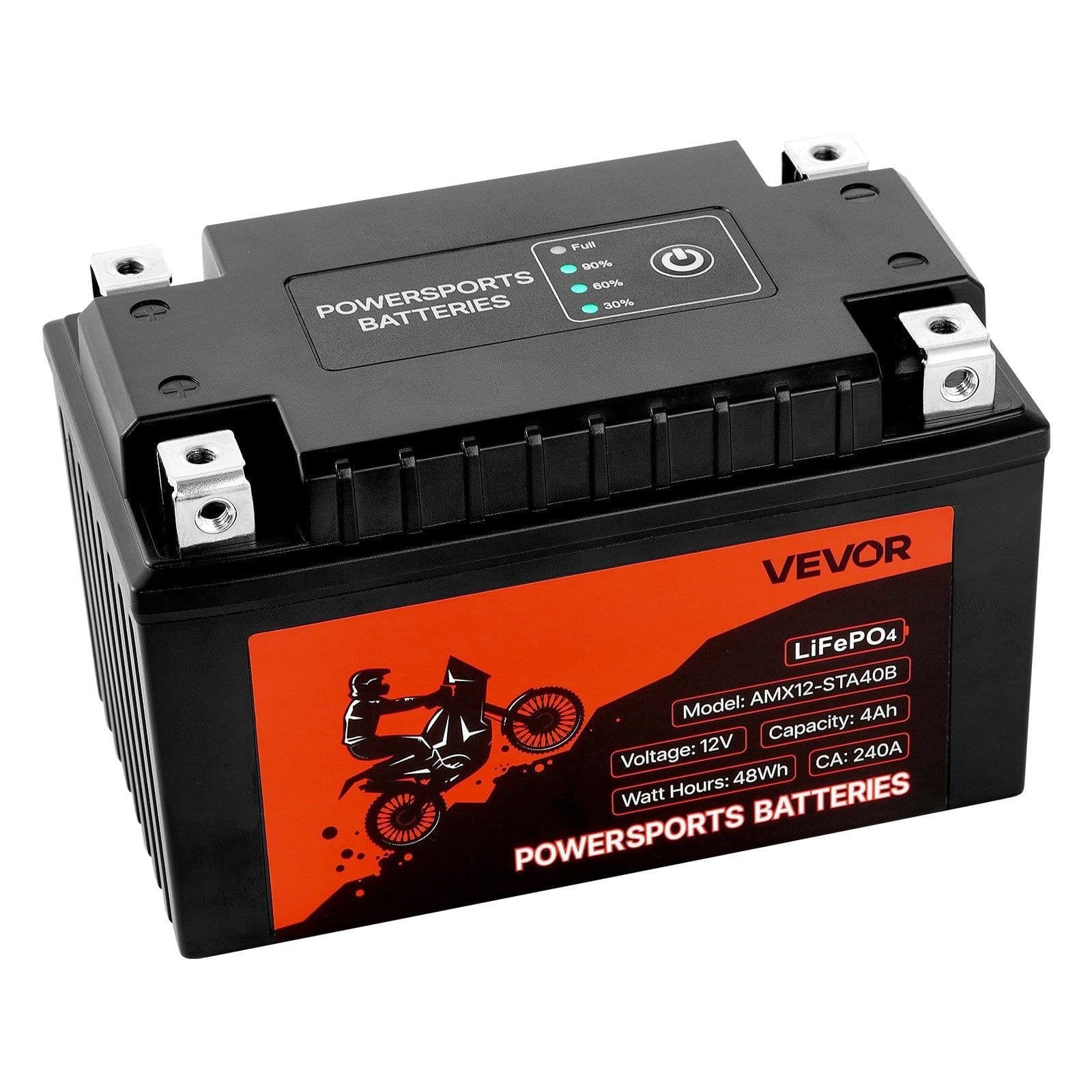 image-VEVOR Motorcycle Battery, 12 Volt 4Ah, LiFePO4 Lithium Pre-Charged Powersports Battery, Maintenance Free & High Performance, Compatible with ATV, Motorcycle, Jet Skis, Scooter, UTV, and More