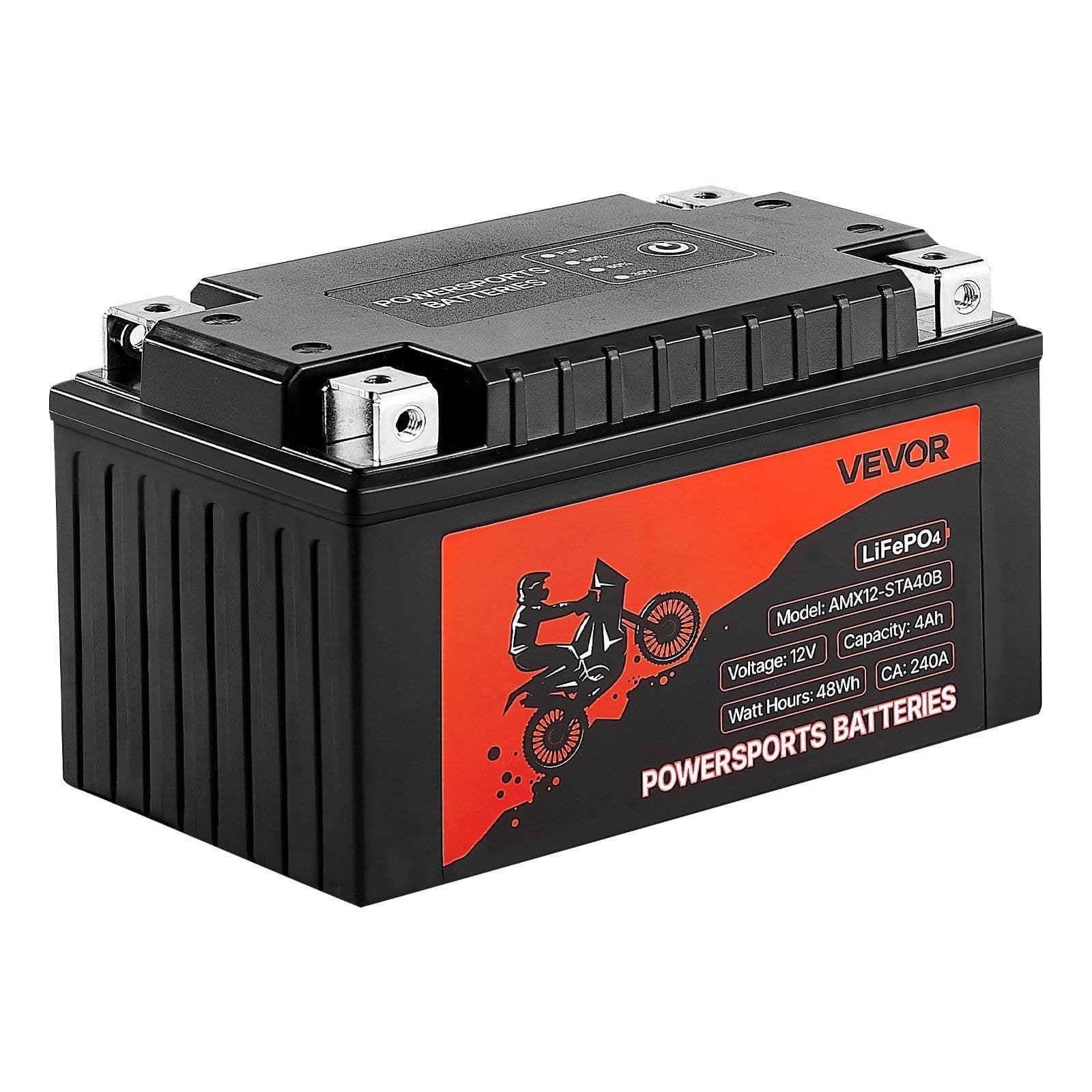 image-VEVOR Motorcycle Battery, 12 Volt 4Ah, LiFePO4 Lithium Pre-Charged Powersports Battery, Maintenance Free & High Performance, Compatible with ATV, Motorcycle, Jet Skis, Scooter, UTV, and More