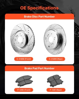 image-VEVOR Front and Rear Brake Kit Compatible with 2007-2013 Acura MDX, 2010-2013 Acura ZDX, 2009-2014 Honda Pilot, Drilled and Slotted Brake Rotors Ceramic Brake Pads Replacement Kit, 13 in (Front)