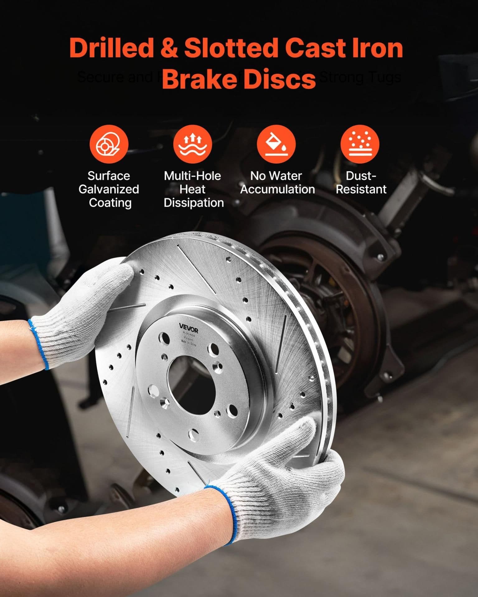 image-VEVOR Front and Rear Brake Kit Compatible with 2007-2013 Acura MDX, 2010-2013 Acura ZDX, 2009-2014 Honda Pilot, Drilled and Slotted Brake Rotors Ceramic Brake Pads Replacement Kit, 13 in (Front)