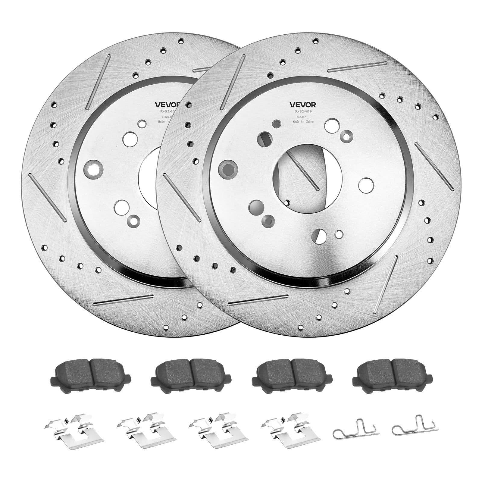 image-VEVOR Front and Rear Brake Kit Compatible with 2007-2013 Acura MDX, 2010-2013 Acura ZDX, 2009-2014 Honda Pilot, Drilled and Slotted Brake Rotors Ceramic Brake Pads Replacement Kit, 13 in (Front)