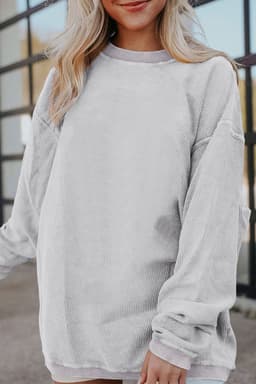 image-Strawberry Pink Ribbed Corded Oversized Sweatshirt