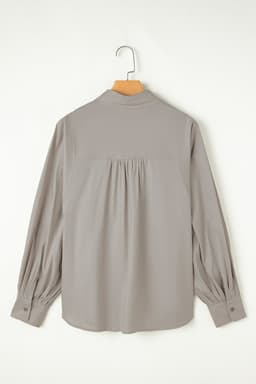 image-High Solid Color Balloon Sleeve Side Slits Loose Fit Shirt